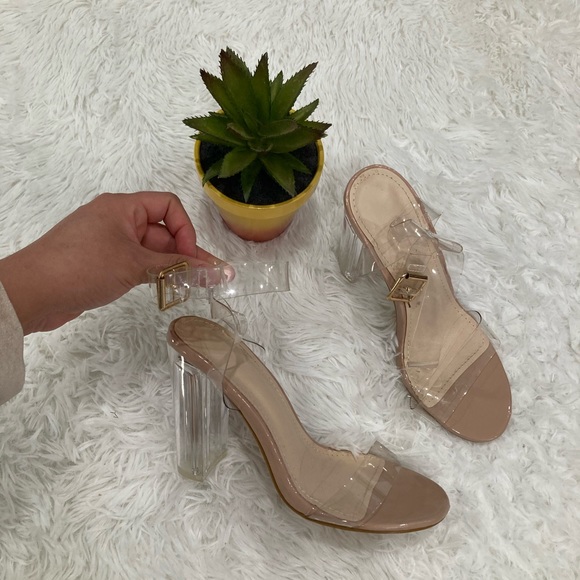Clear strap heels chunky heel beige - Picture 8 of 10